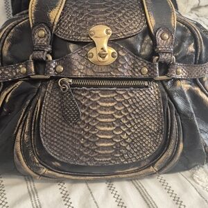 ABACO Paris Black Snakeskin Embossed Satchel